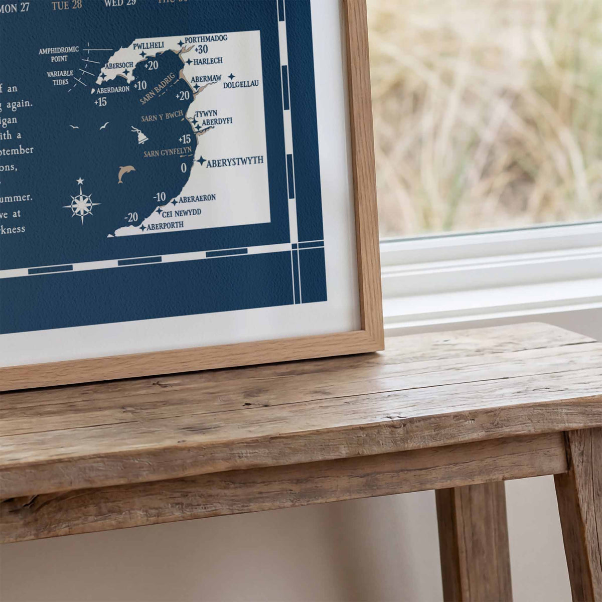 Cardigan Bay tide chart print, close up detail