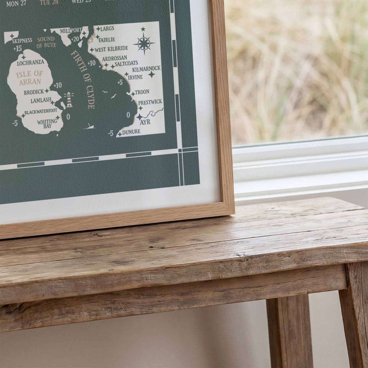 Firth of Clyde tide chart print, close up detail