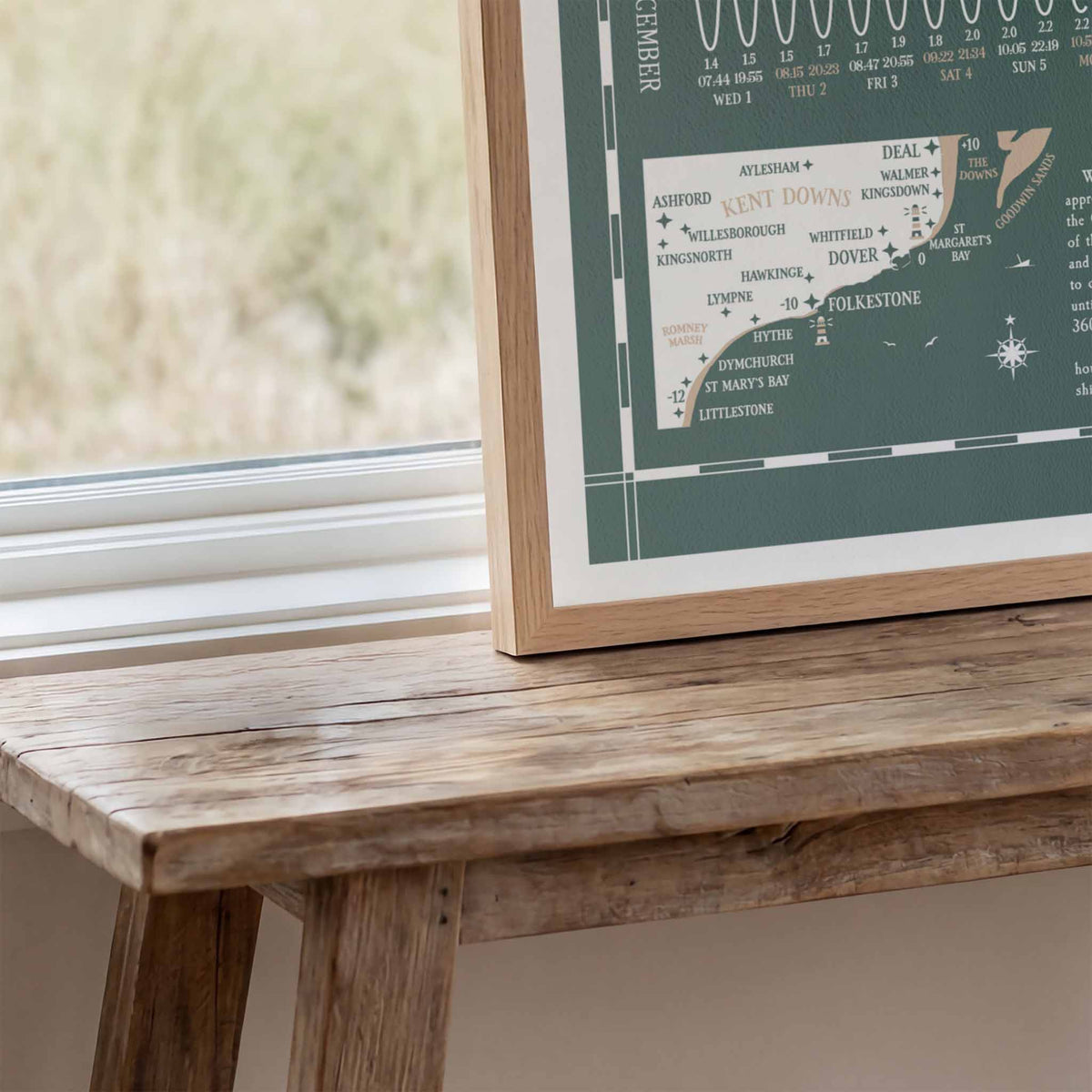 Deal, Folkestone, Dover tide chart print, close up detail