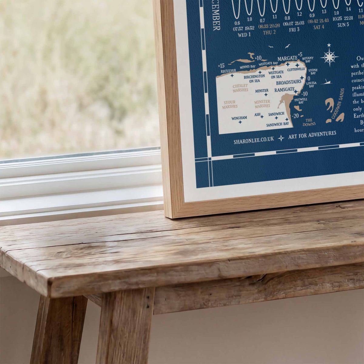Margate, Broadstairs, Ramsgate tide chart print, close up detail