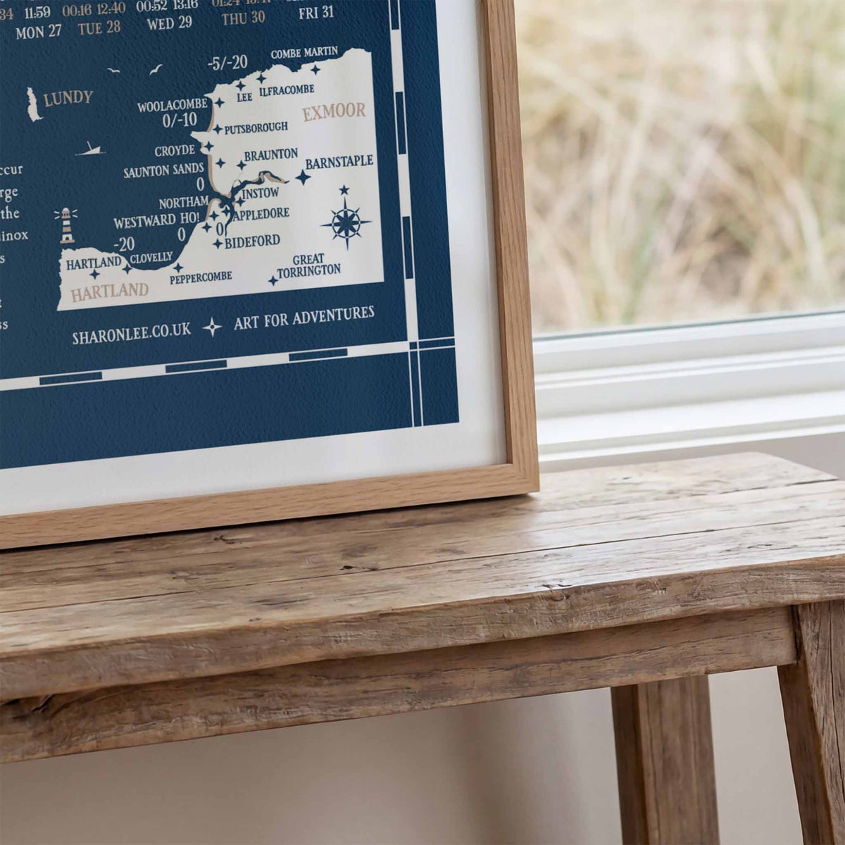 North Devon tide chart print, close up detail