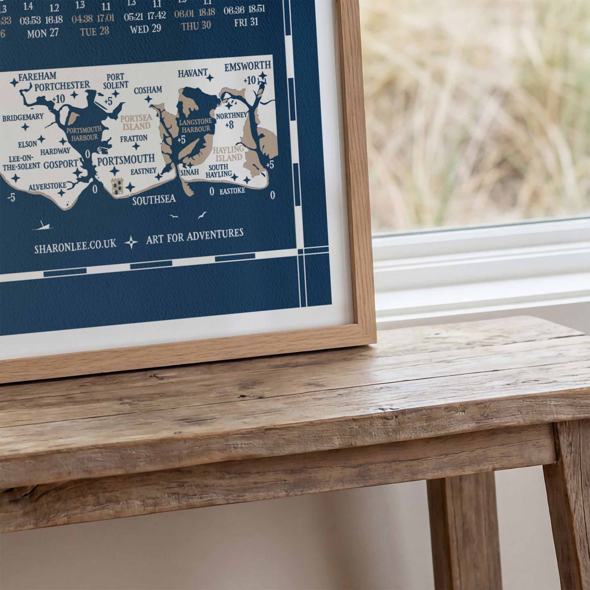 Portsmouth & Gosport tide chart print, close up detail