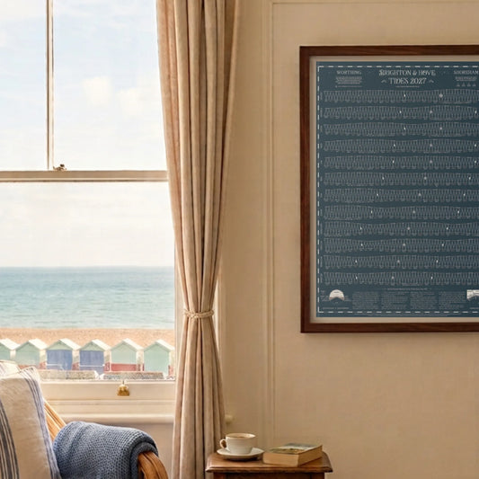 Brighton, Hove, Worthing and Shoreham tide chart print, Nautical Blue