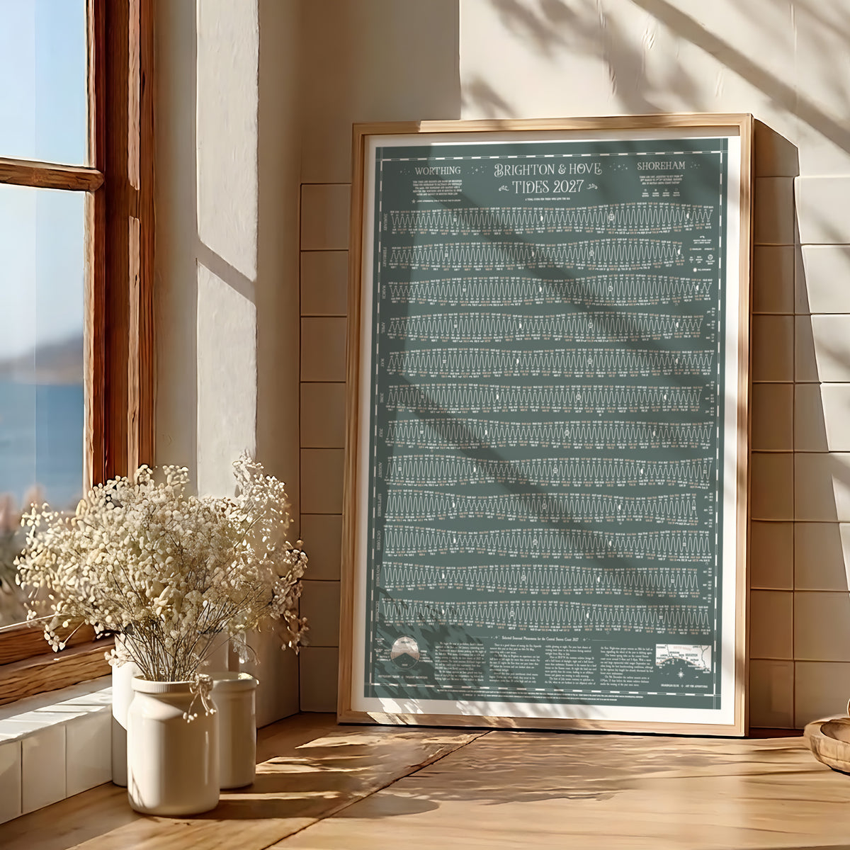 Brighton, Hove, Worthing and Shoreham tide chart print, Grey-Green colourway
