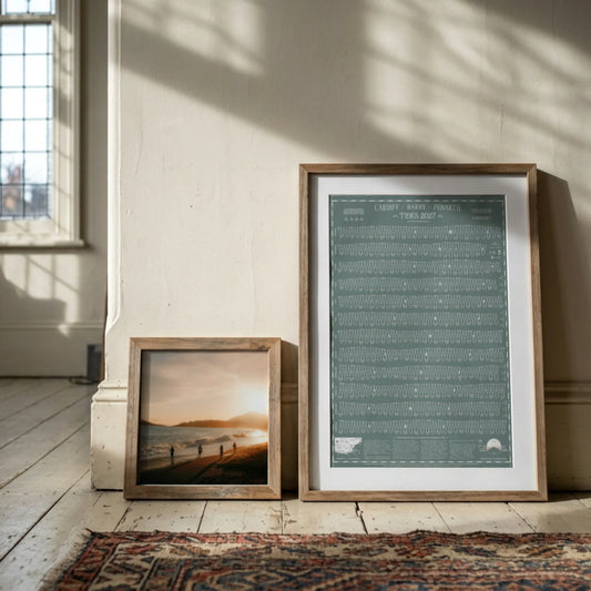 Cardiff, Barry, Penarth tide chart print, Grey-Green colourway