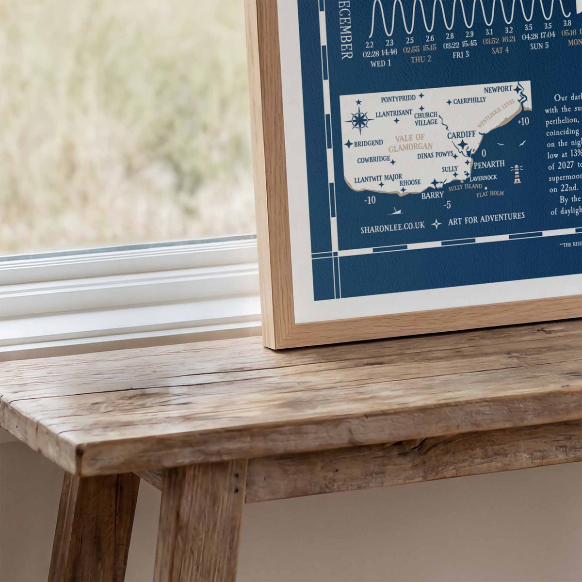 Cardiff, Barry, Penarth tide chart print, close up detail