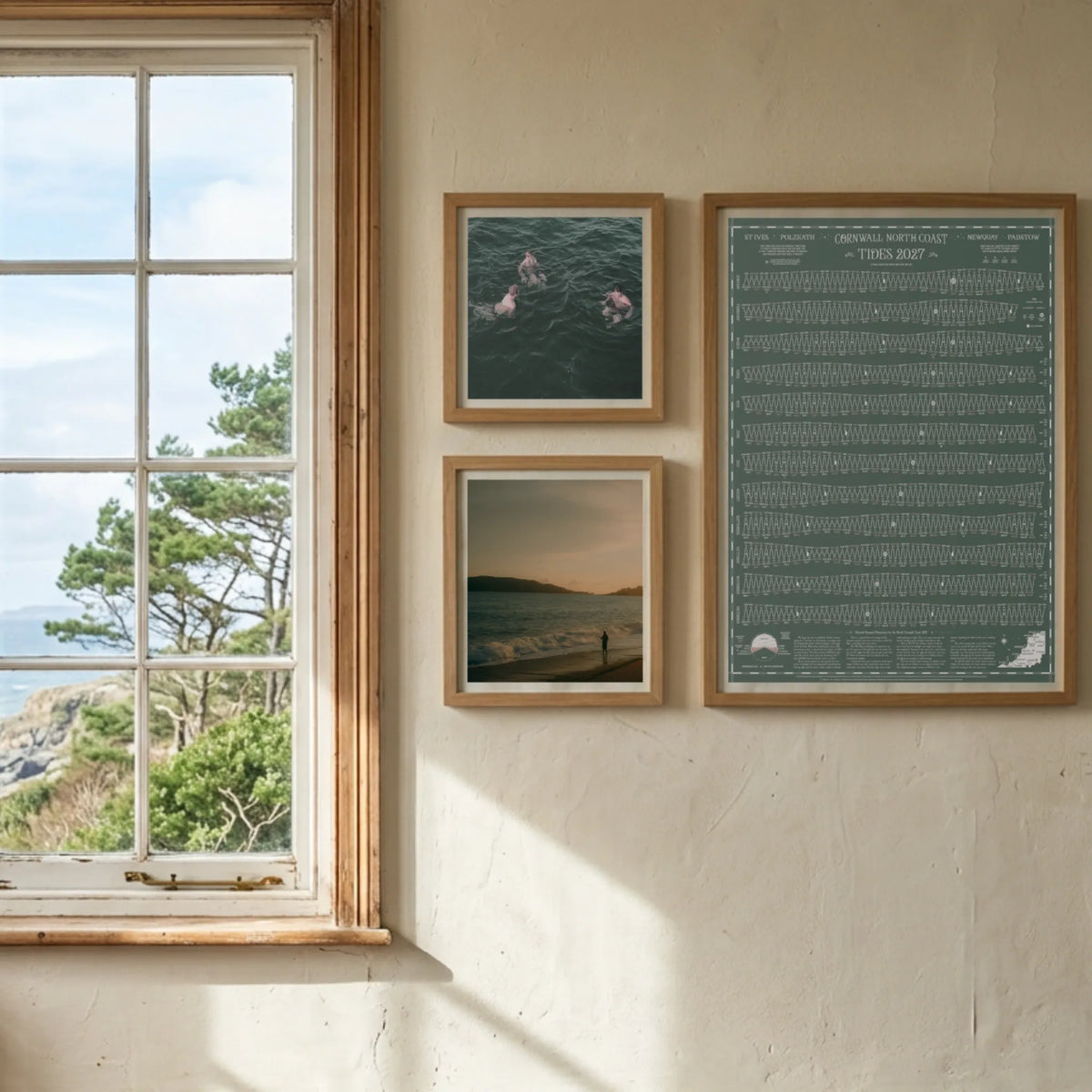 Cornwall North Coast tide chart print, Grey-Green colourway