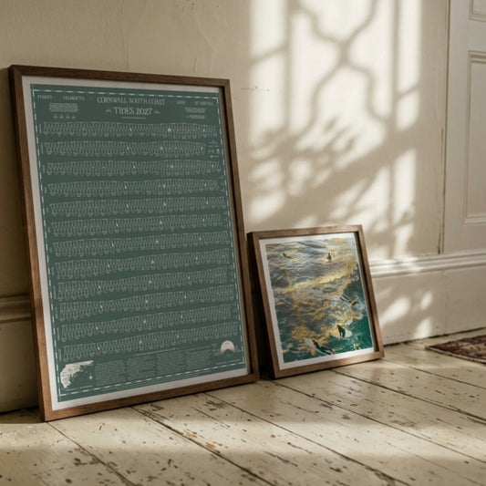 Cornwall South Coast tide chart print, Grey-Green colourway