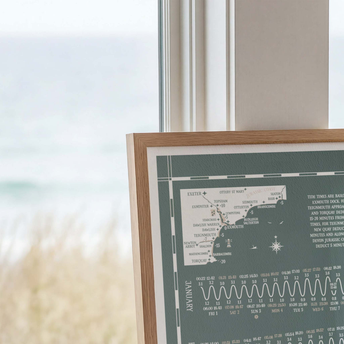 East Devon & Teignbridge tide chart print, close up detail