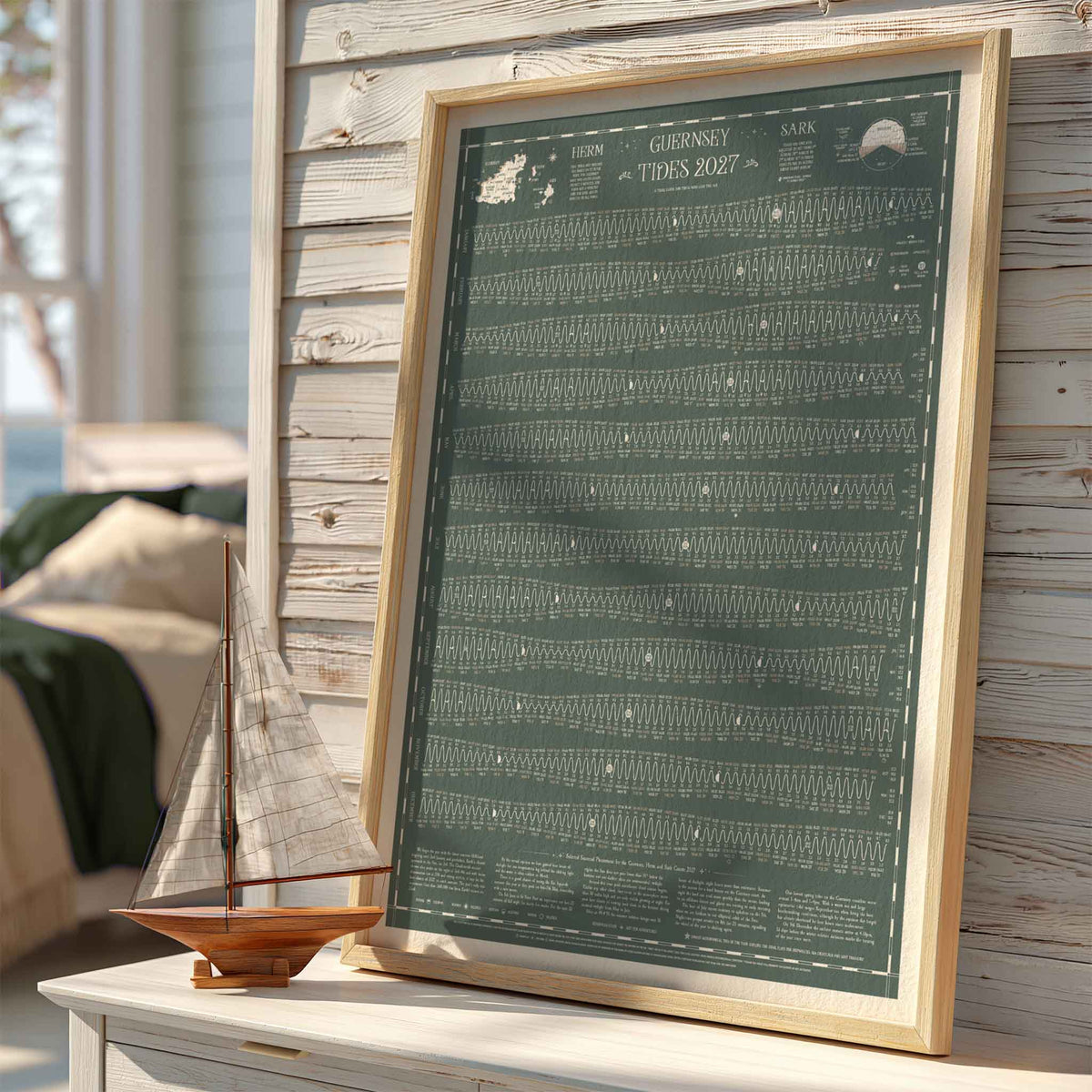 Guernsey tide chart print, Grey-Green colourway