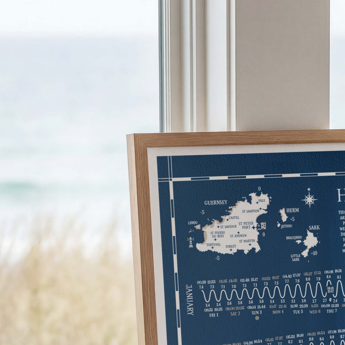 Guernsey tide chart print, close up detail