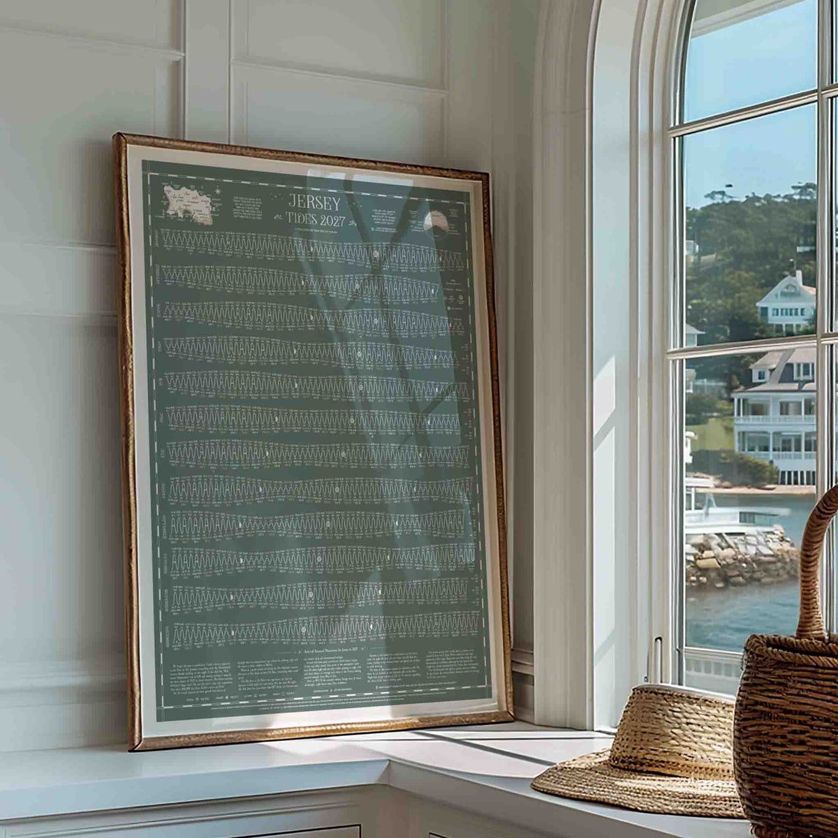 Jersey tide chart print, Grey-Green colourway
