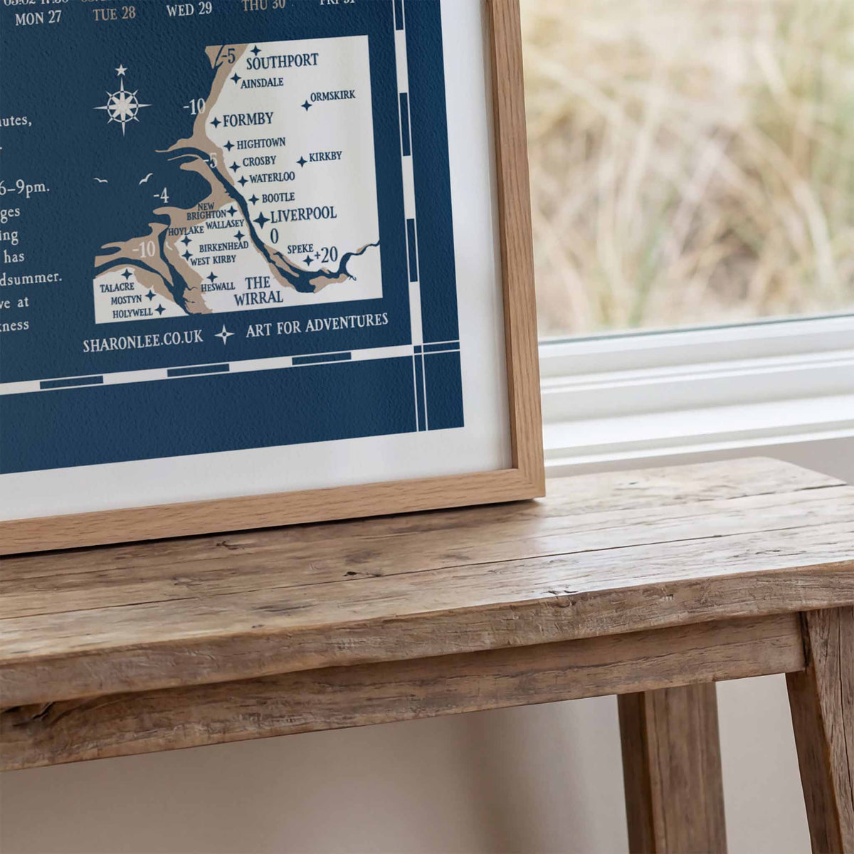 Liverpool Bay tide chart print, close up detail