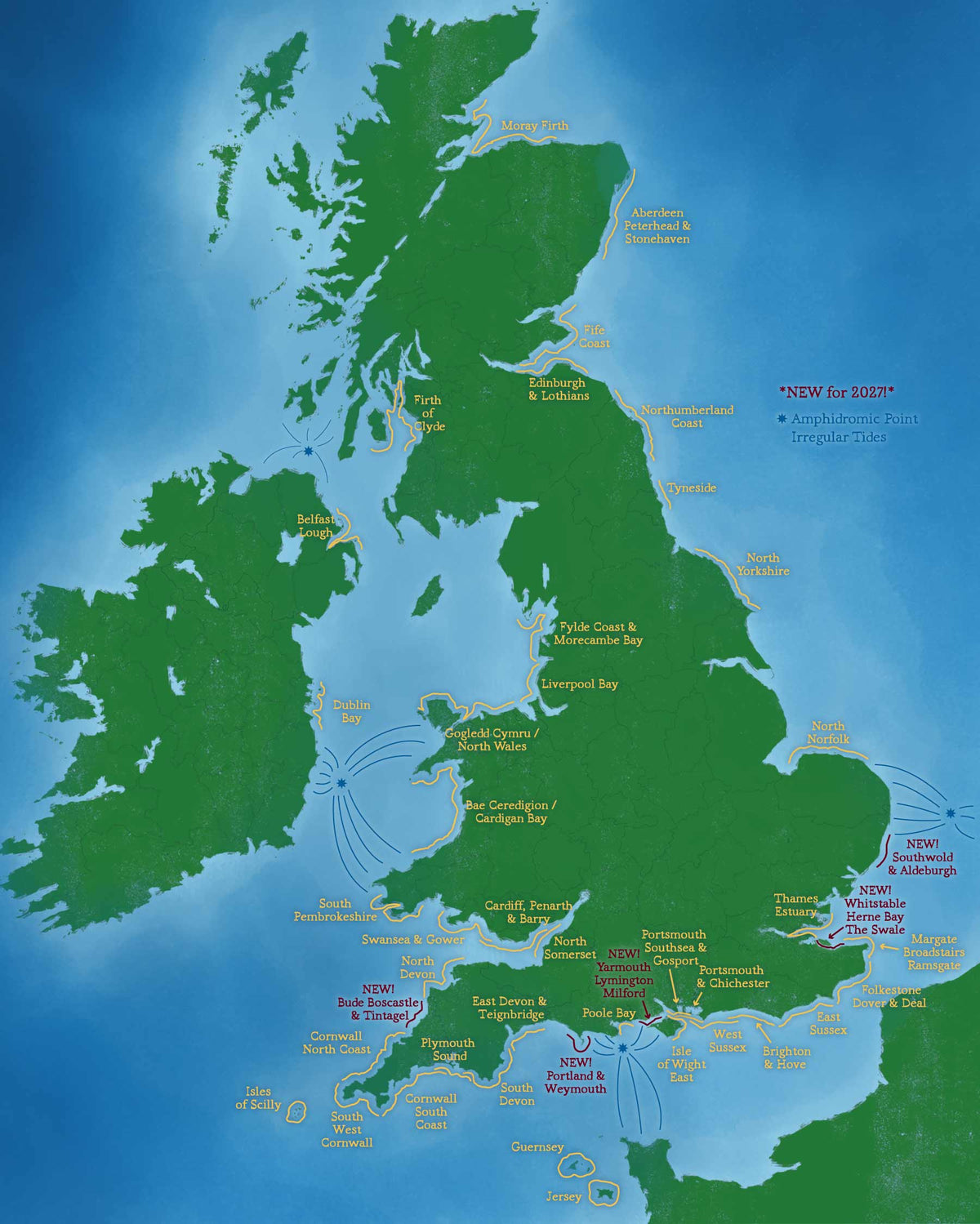 Map of the UK, Ireland and Channel Islands. Click a place name to see its tide chart.