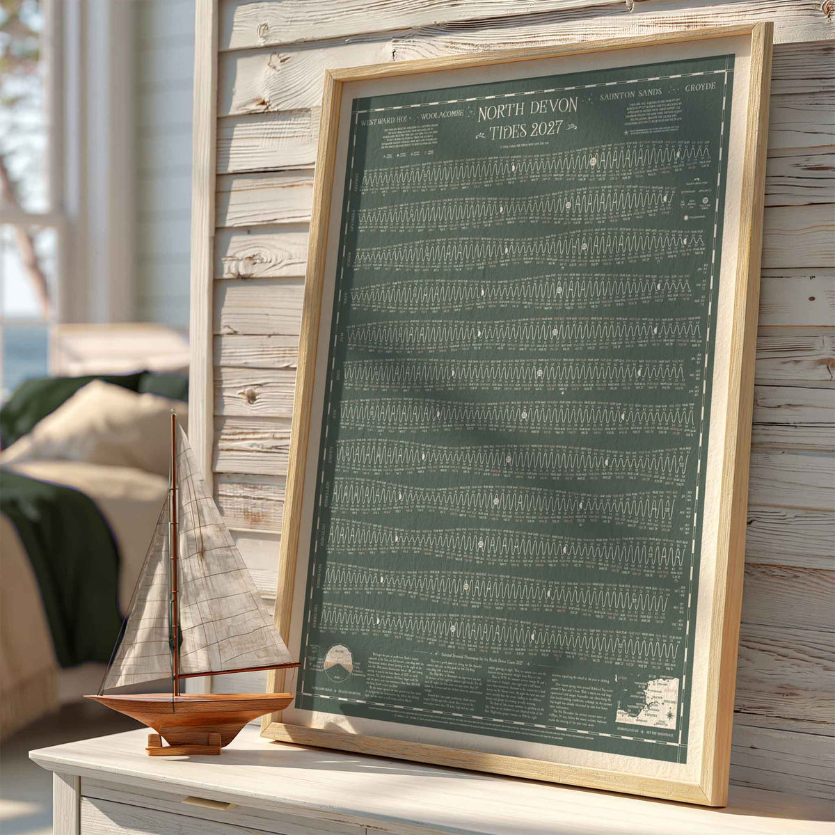 North Devon tide chart print, Grey-Green colourway