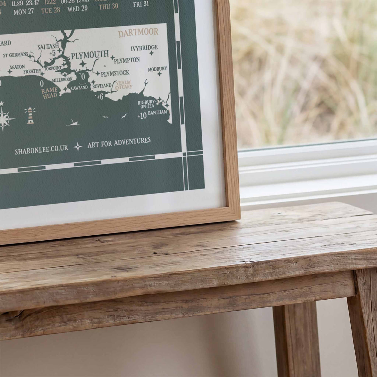 Plymouth Sound tide chart print, close up detail