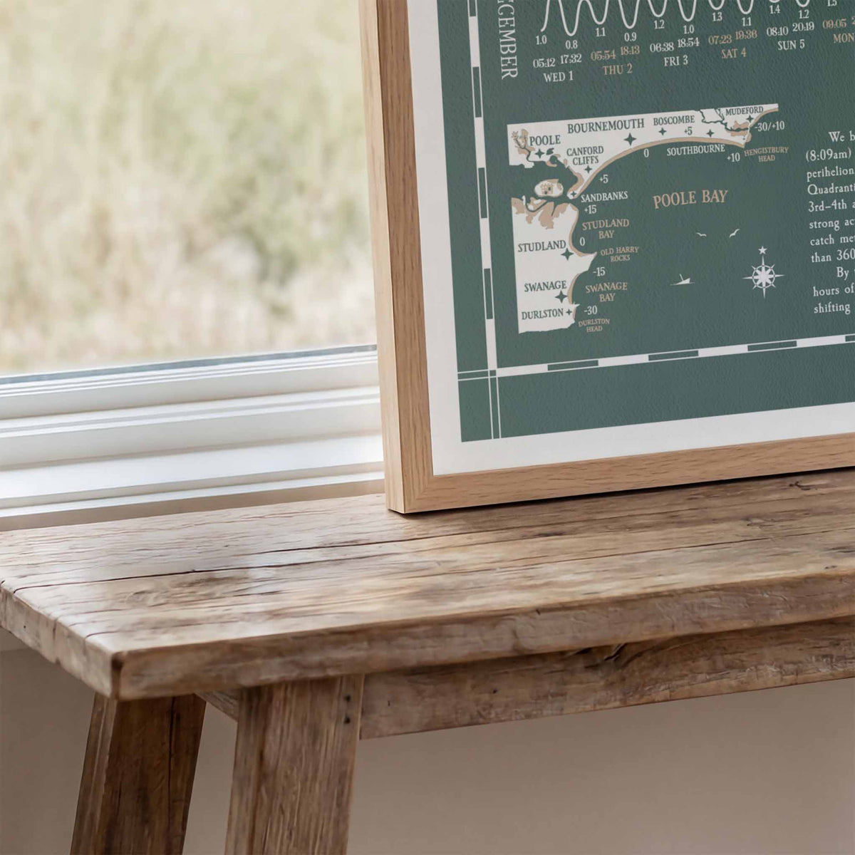 Poole Bay tide chart print, close up detail