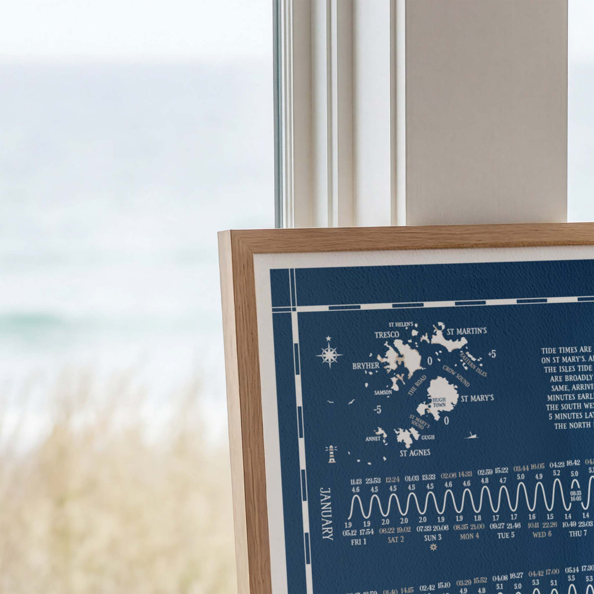 Isles of Scilly tide chart print, close up detail