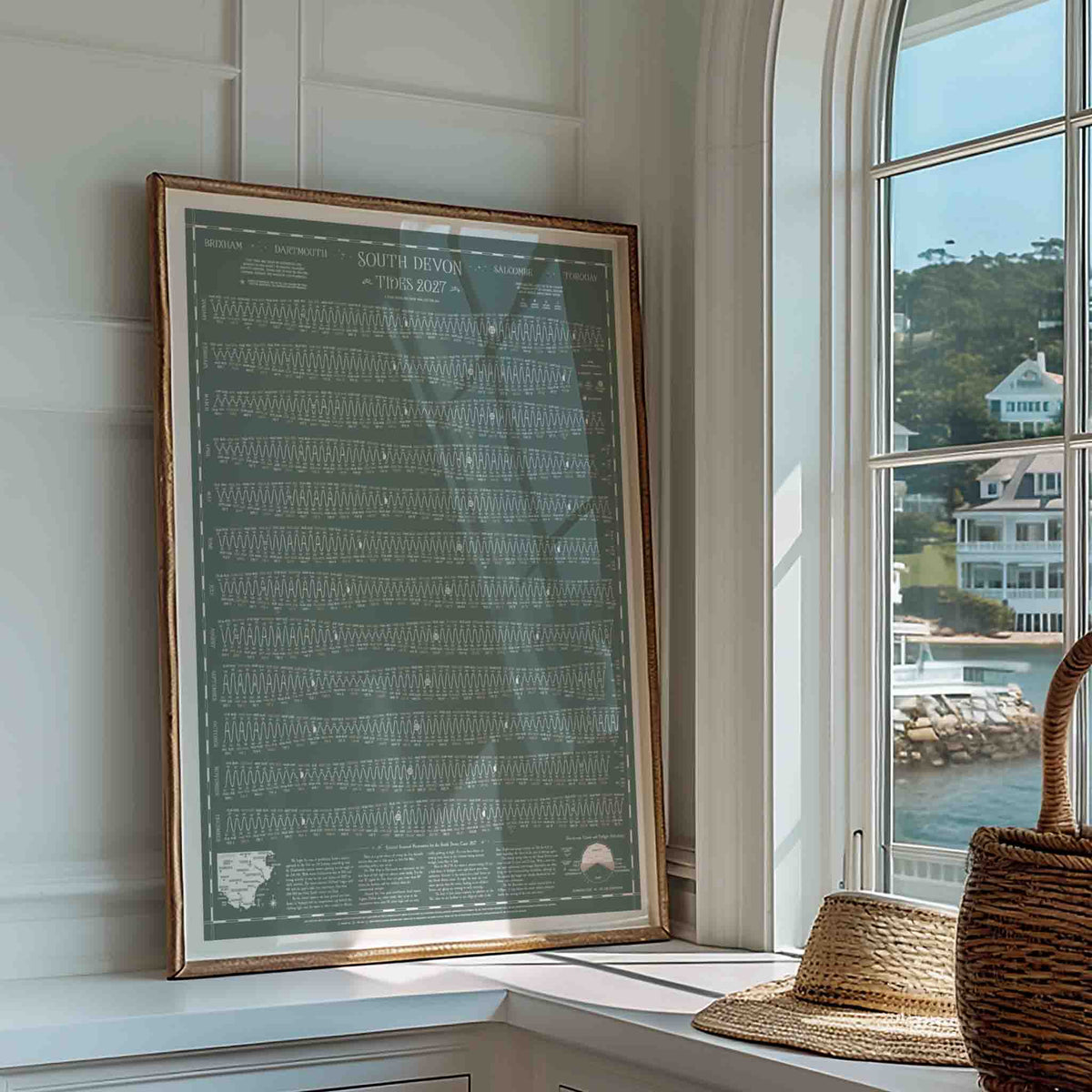 South Devon tide chart print, Grey-Green colourway