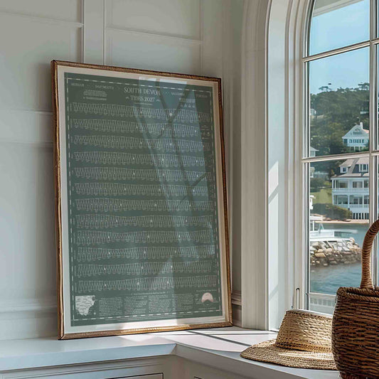 South Devon tide chart print, Grey-Green colourway