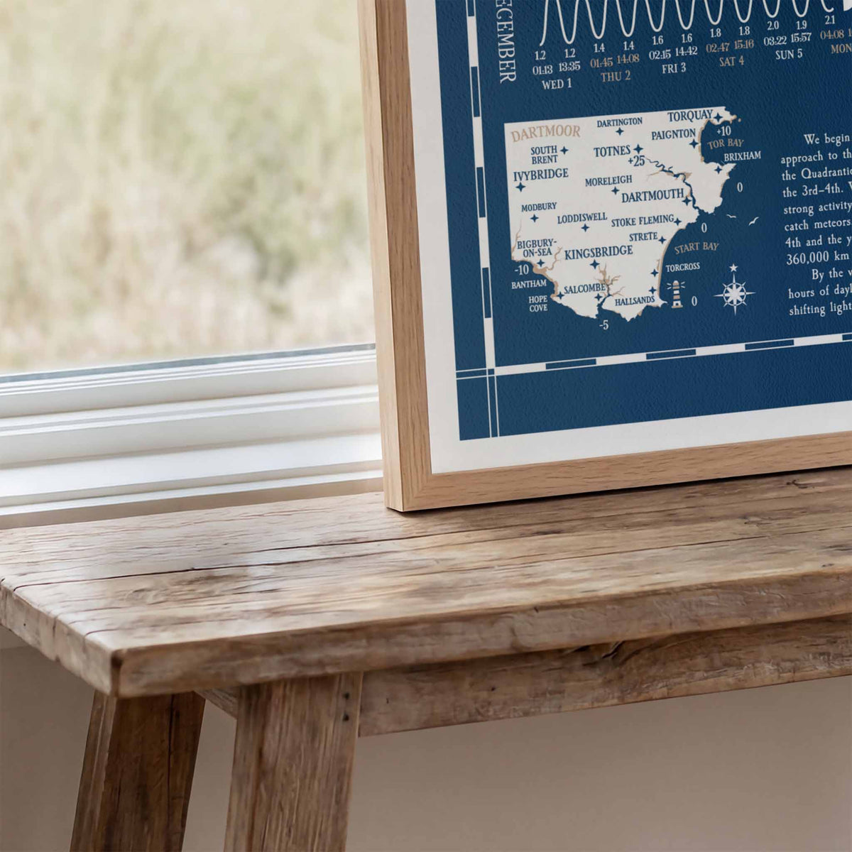 South Devon tide chart print, close up detail