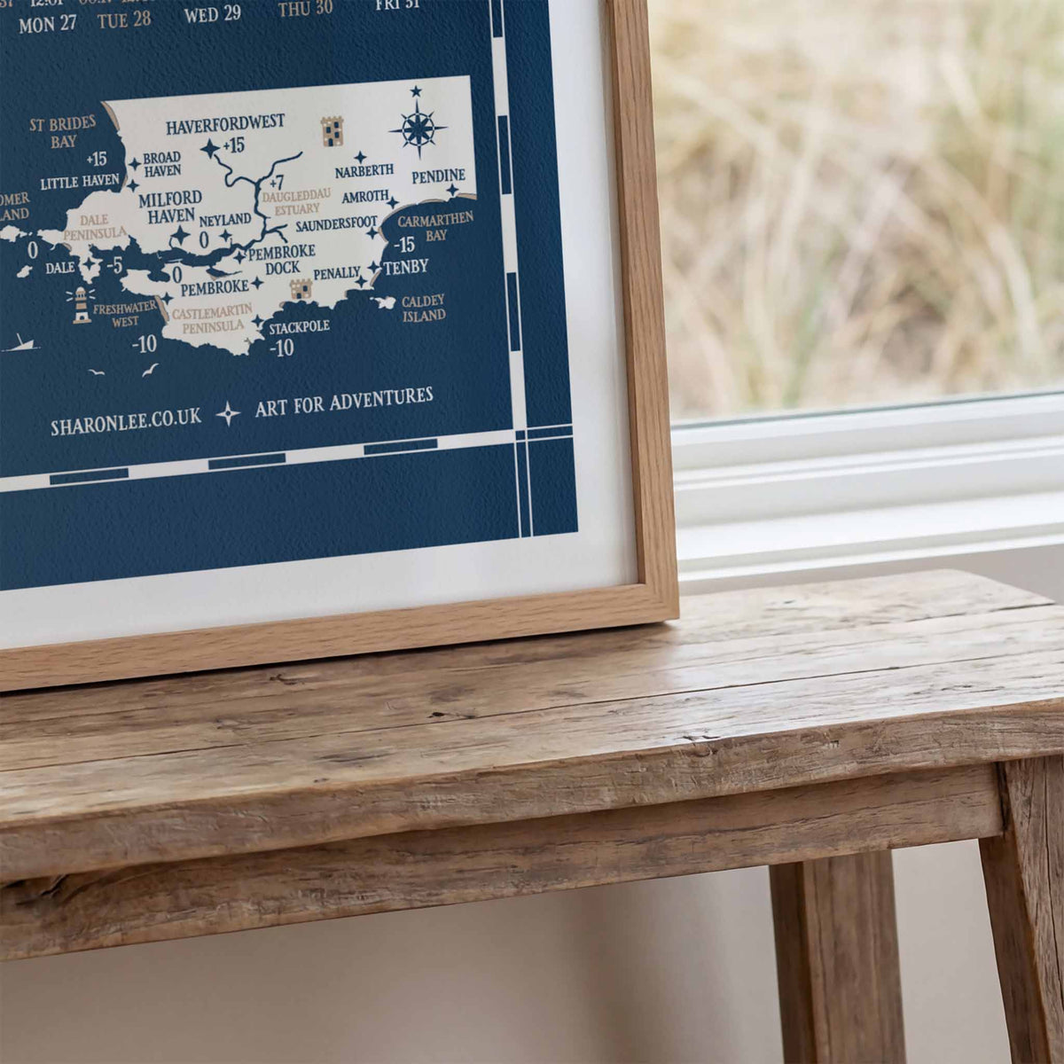 South Pembrokeshire tide chart print, close up detail