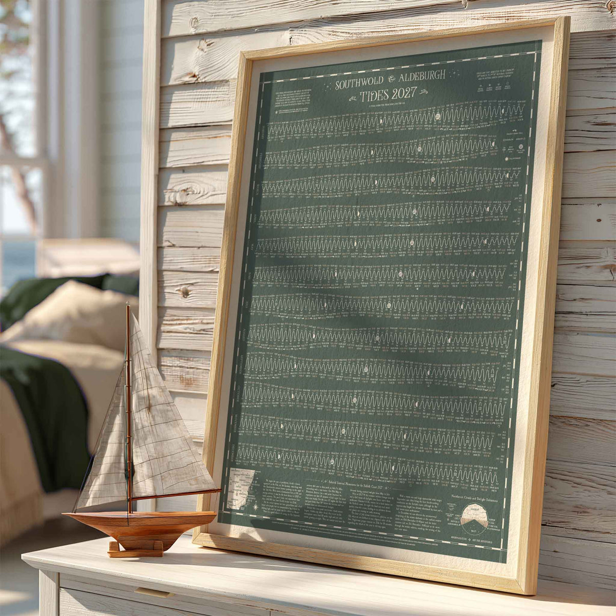 Southwold & Aldeburgh tide chart print, Grey-Green colourway