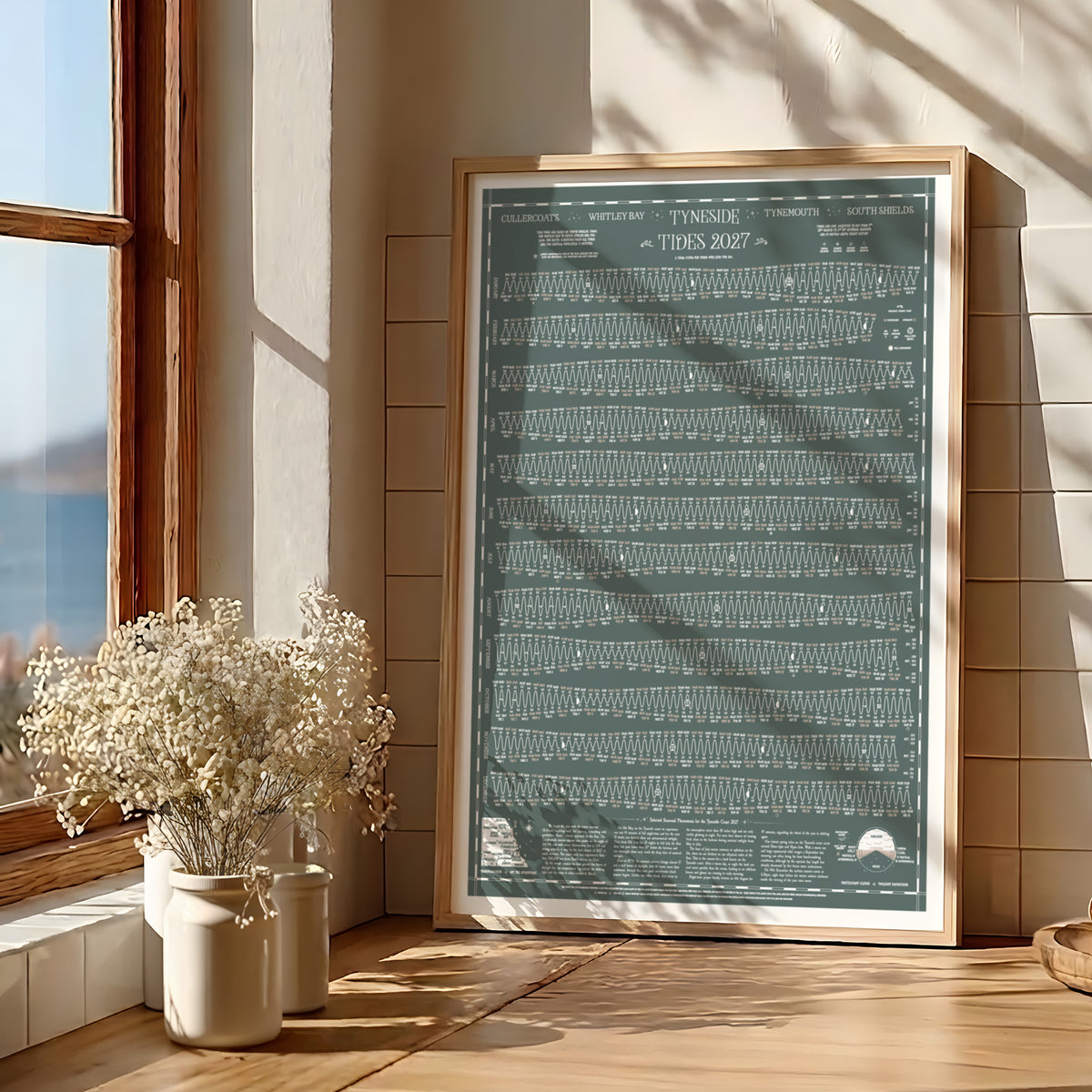 Tyneside tide chart print, Grey-Green colourway