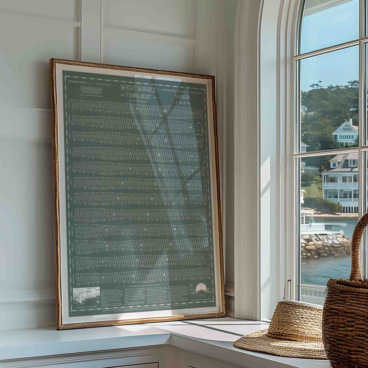 West Sussex tide chart print, Grey-Green colourway