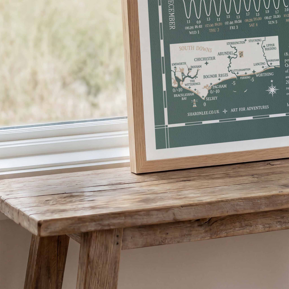 West Sussex tide chart print, close up detail