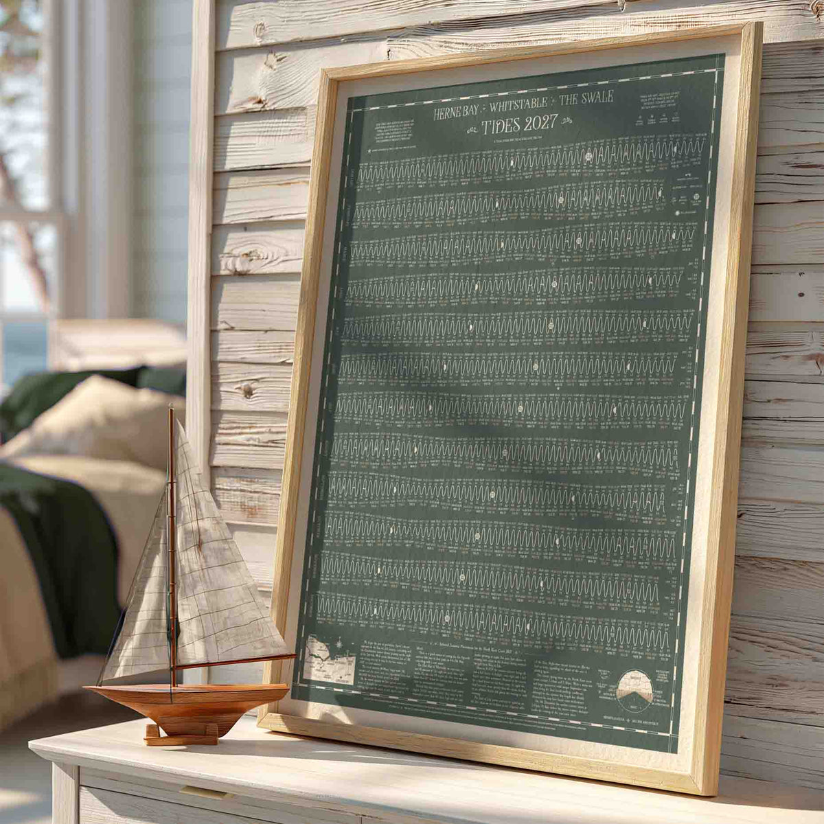 Whitstable tide chart print, Grey-Green colourway