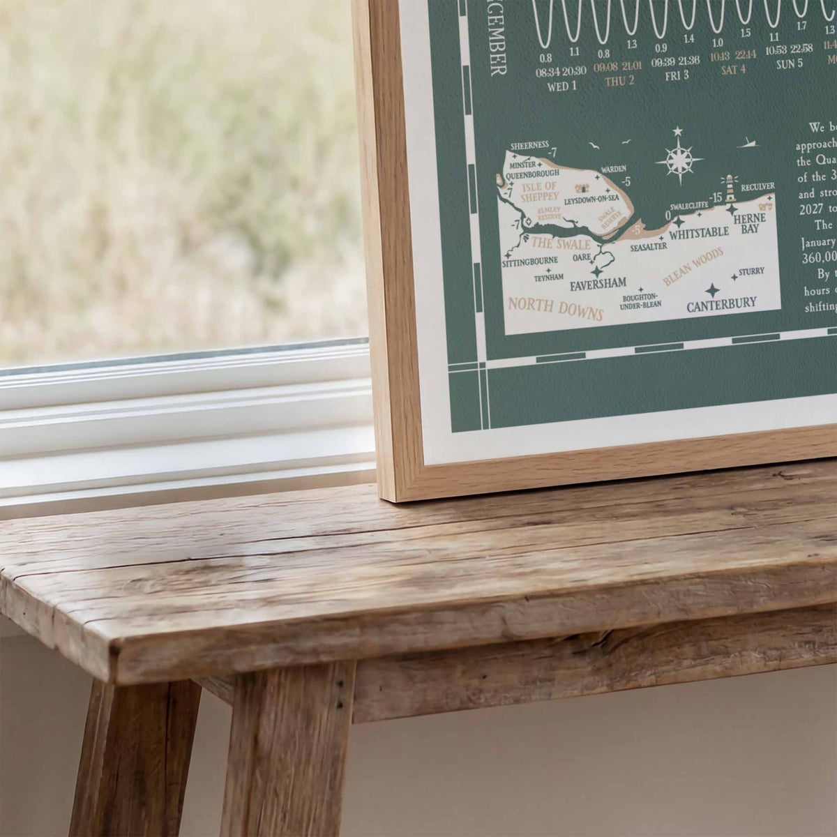 Whitstable tide chart print, close up detail