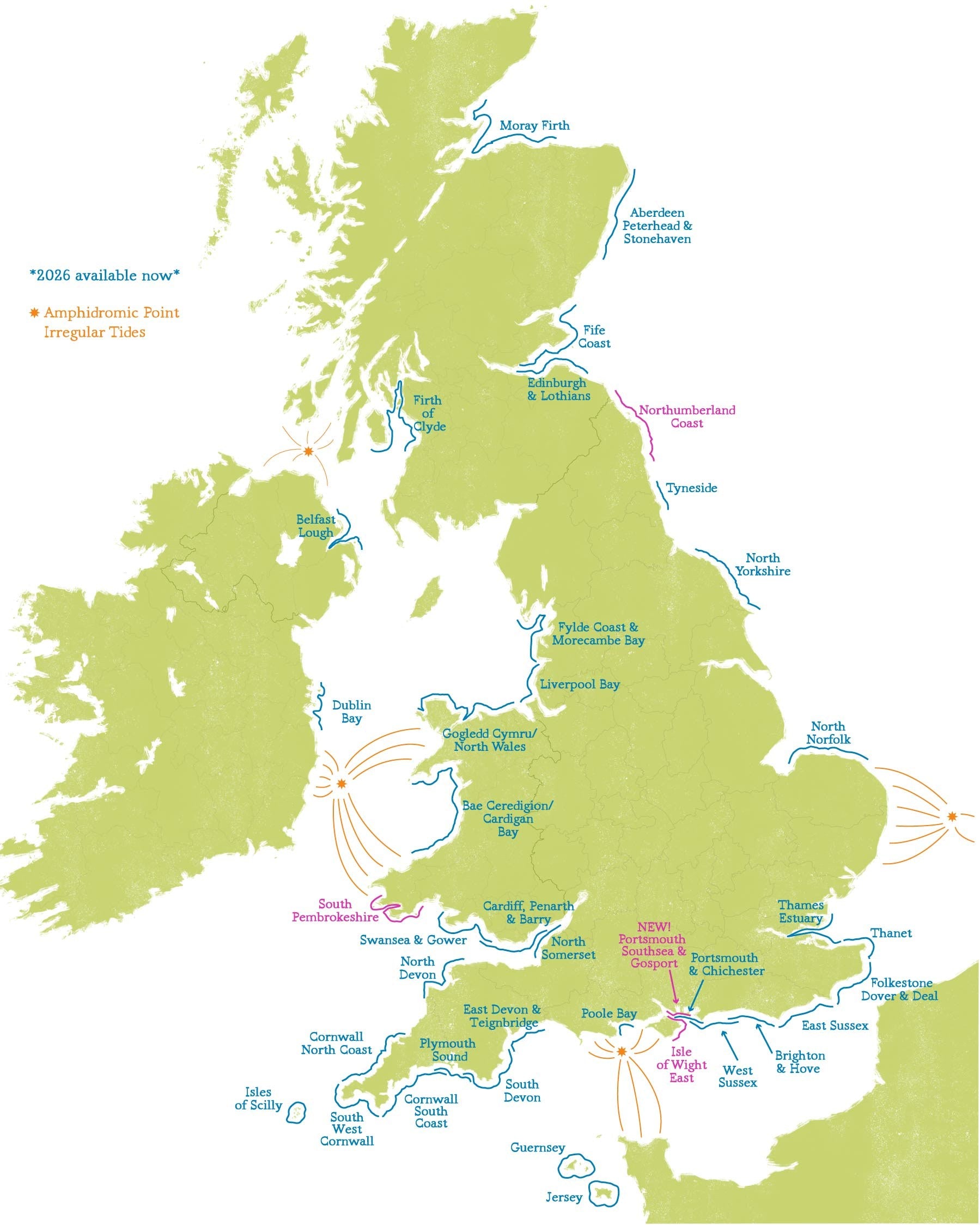 Map of UK, Ireland and Channel Islands tide chart locations